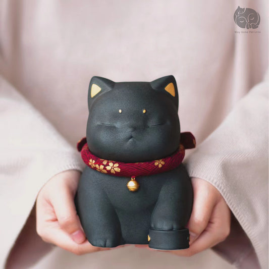 Obsidian Black Handmade Ceramic Urn for Cats